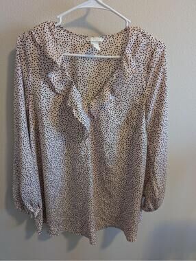 H&M Women's Maternity Size Small Long Sleeve Pink And Black Polka Dot Blouse
